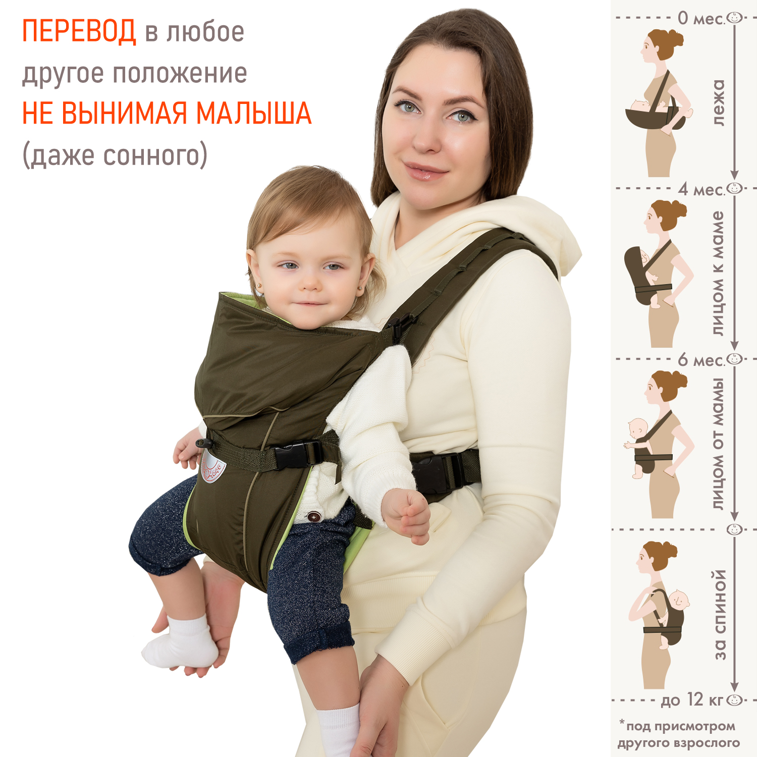 Рюкзак-кенгуру Чудо-чадо переноска для ребенка с 0 мес «‎BabyActive Simple»  хаки купить по цене 3073 ₽ в интернет-магазине Детский мир