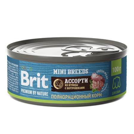 Корм для собак Brit Premium для мелких пород ассорти из птицы с потрошками консервированный 100г