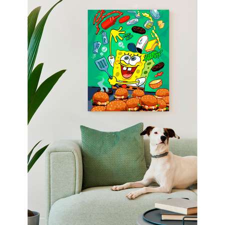 Картина по номерам Art on Canvas Губка Боб на кухне холст на подрамнике 40х50 см