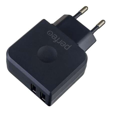 Сетевое зарядное устройство Perfeo черное на 2 USB порта
