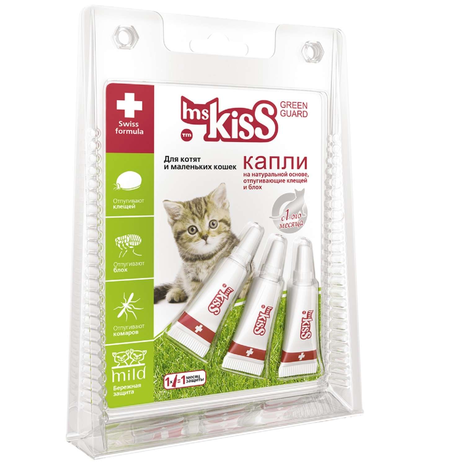 Капли для котят и кошек Ms.Kiss маленьких пород репеллентные 1мл 56308 - фото 1