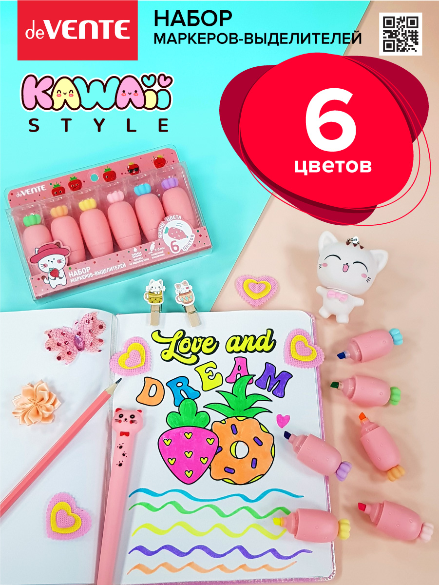 Набор маркеров deVENTE выделителей Kawaii Strawberry. 6 цветов - фото 5