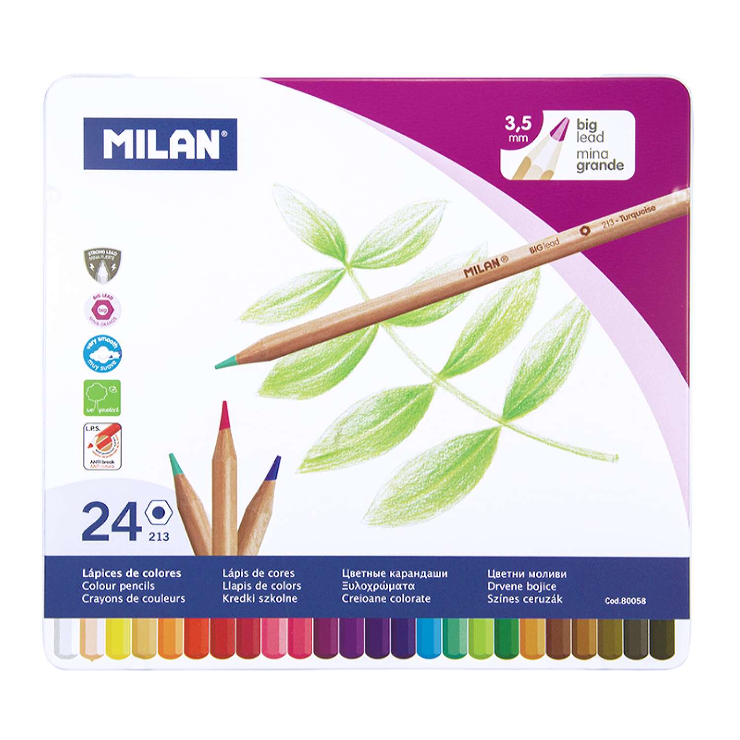 Набор цветных карандашей MILAN 4 цвета шестигранный корпус в металлическом коробе-пенале - фото 1