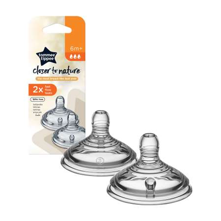 Соска силиконовая Tommee tippee для бутылочки Closer to nature быстрый поток 2шт