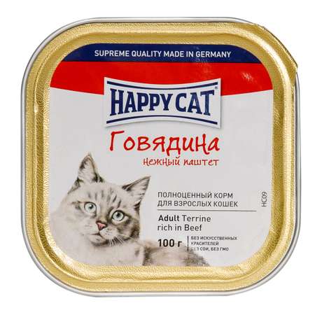 Корм влажный для кошек Happy Cat 100г паштет с кусочками говядина консервированный