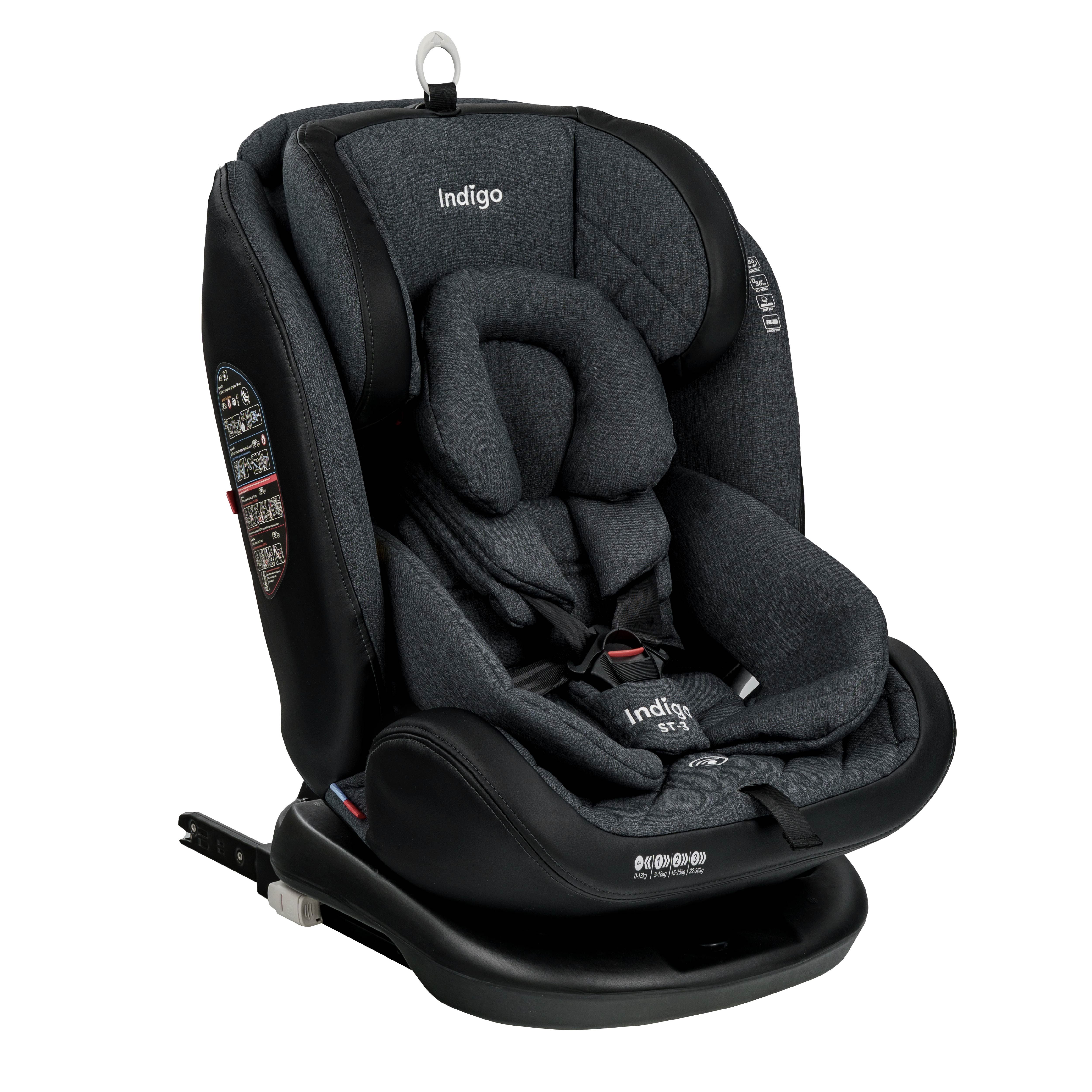 Автокресло Indigo Aero ST-3 Isofix растущее поворотное 0-36 кг темно-серый лен - фото 1