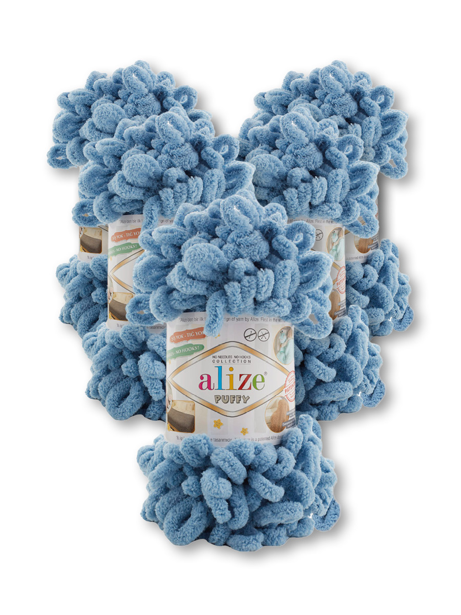 Пряжа для вязания Alize puffy 100 г 9 м микрополиэстер фантазийная плюшевая 280 средне-синий 5 мотков - фото 3