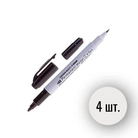 Маркер перманентный двусторонний CROWN Multi Marker Twin черный 2мм/1мм 4 штуки