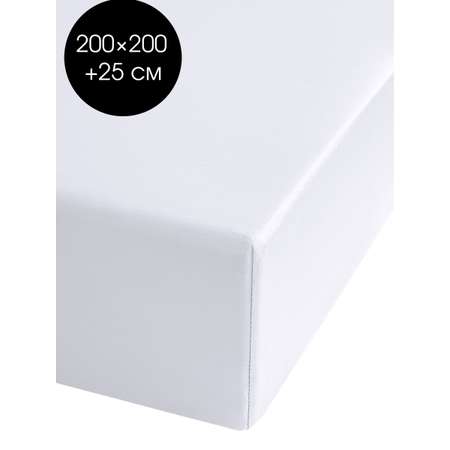Простыня натяжная DeNASTIA сатин 200x200+25 белый C060088