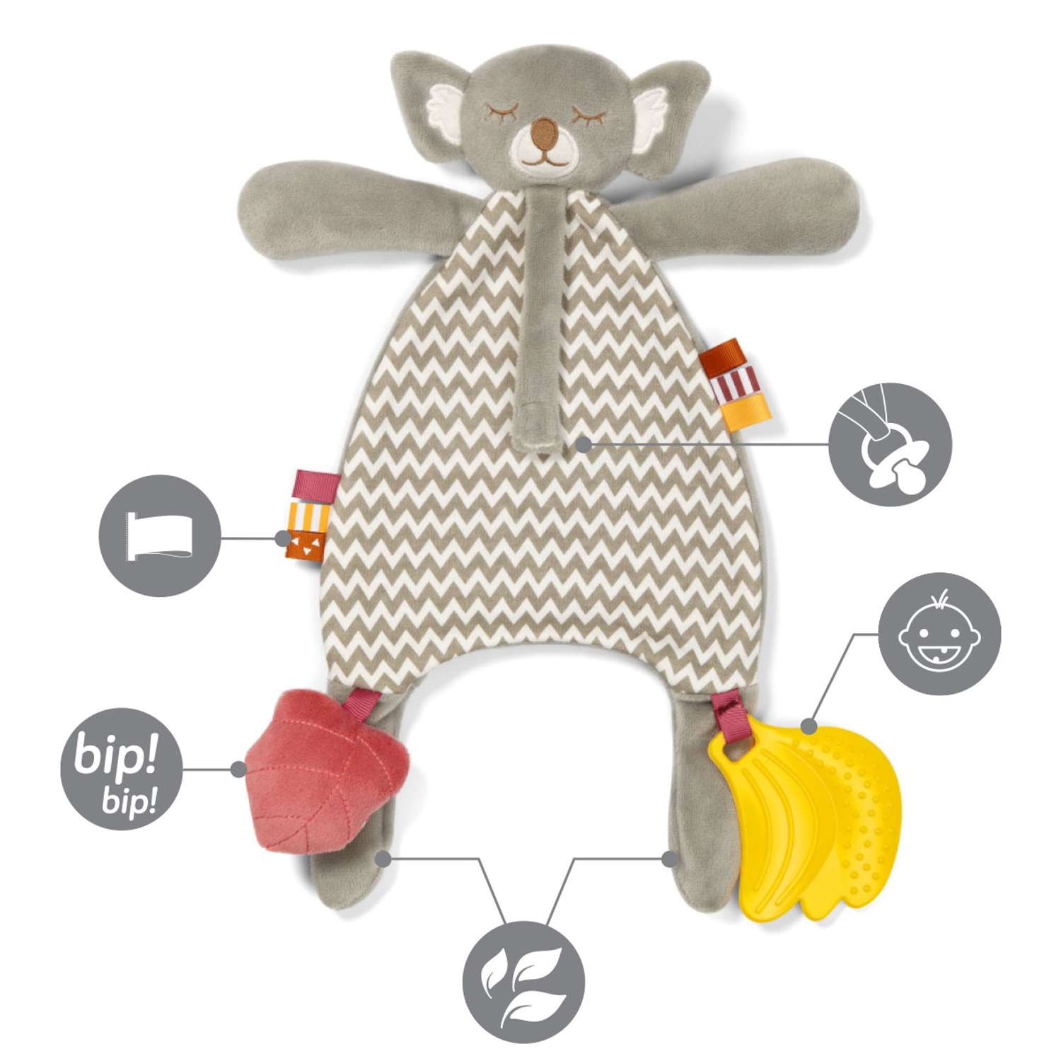 Игрушка Babyono для малышей комфортер с прорезывателем и ленточкой для пустышки Коала Saul - фото 1
