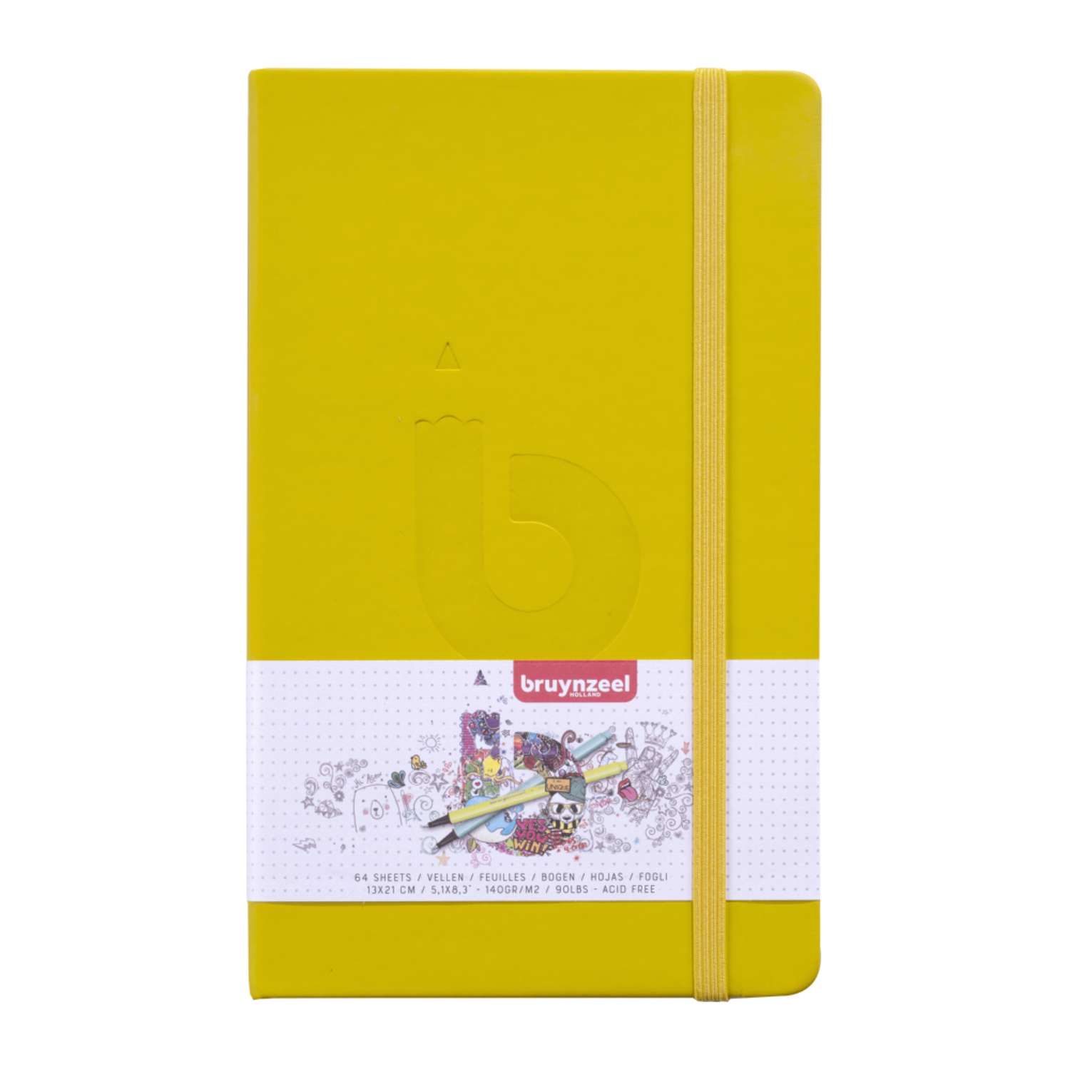 Скетчбук BRUYNZEEL 140г/м2 13х21см 64 листа белого цвета с точечной разметкой Мягкая желтая обложка - фото 1