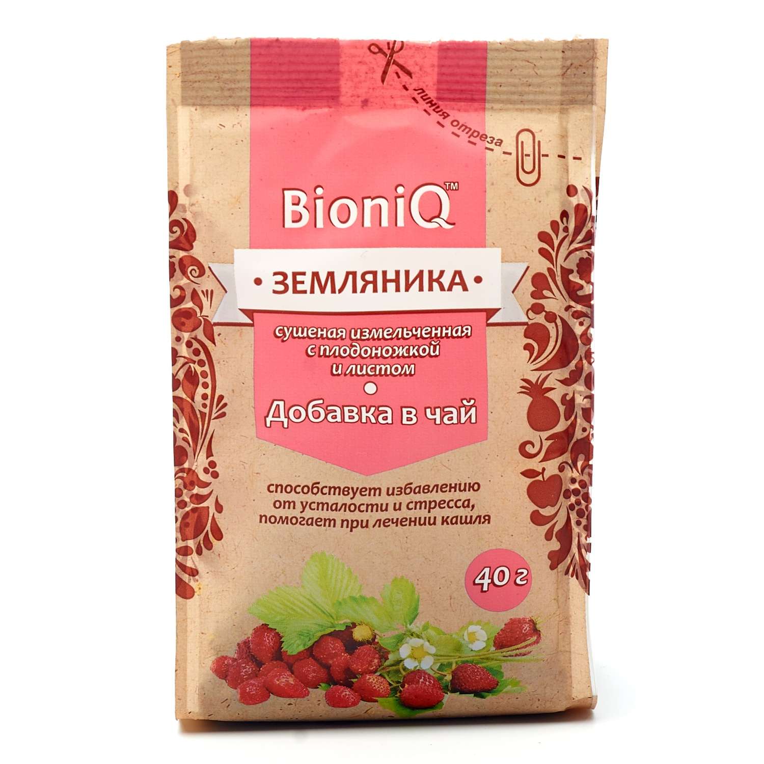 Земляника Bioniq измельченная сушеная с плодоножкой и листом 40 гр - фото 1