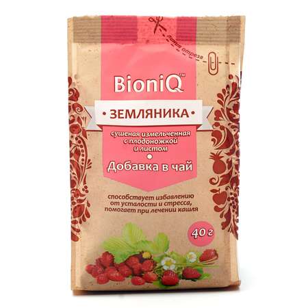 Земляника Bioniq измельченная сушеная с плодоножкой и листом 40 гр
