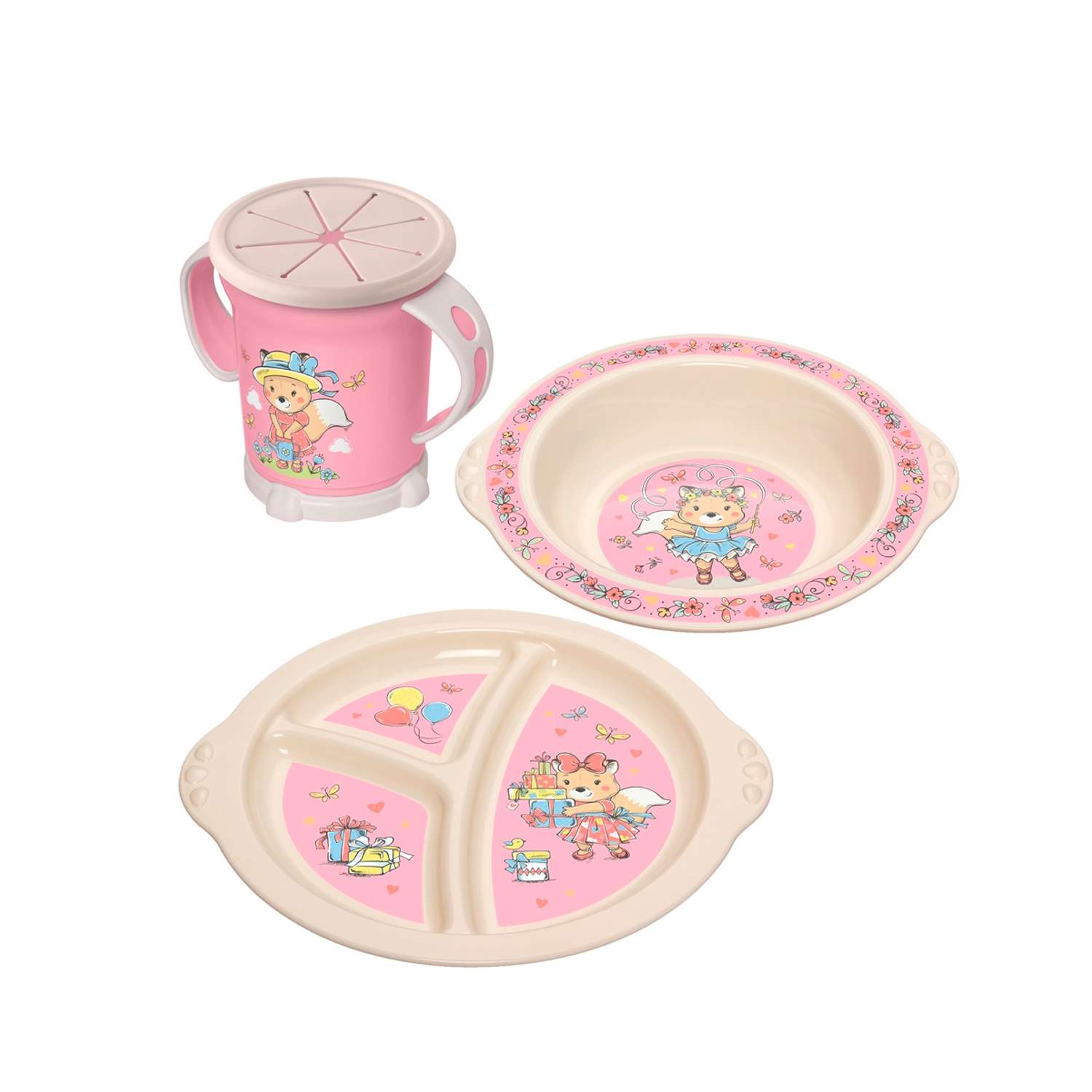 Набор посуды БЫТПЛАСТ Чашка и тарелки розовый - фото 1