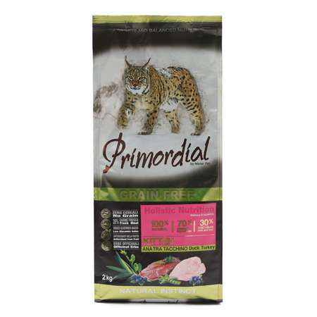 Корм сухой для котят Primordial 2кг беззерновой утка-индейка
