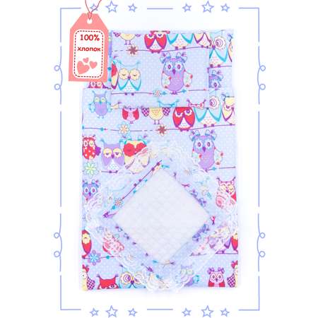 Комплект Модница для пупса 43-48 см: одеяло в пододеяльнике подушка и матрасик ярко-голубой