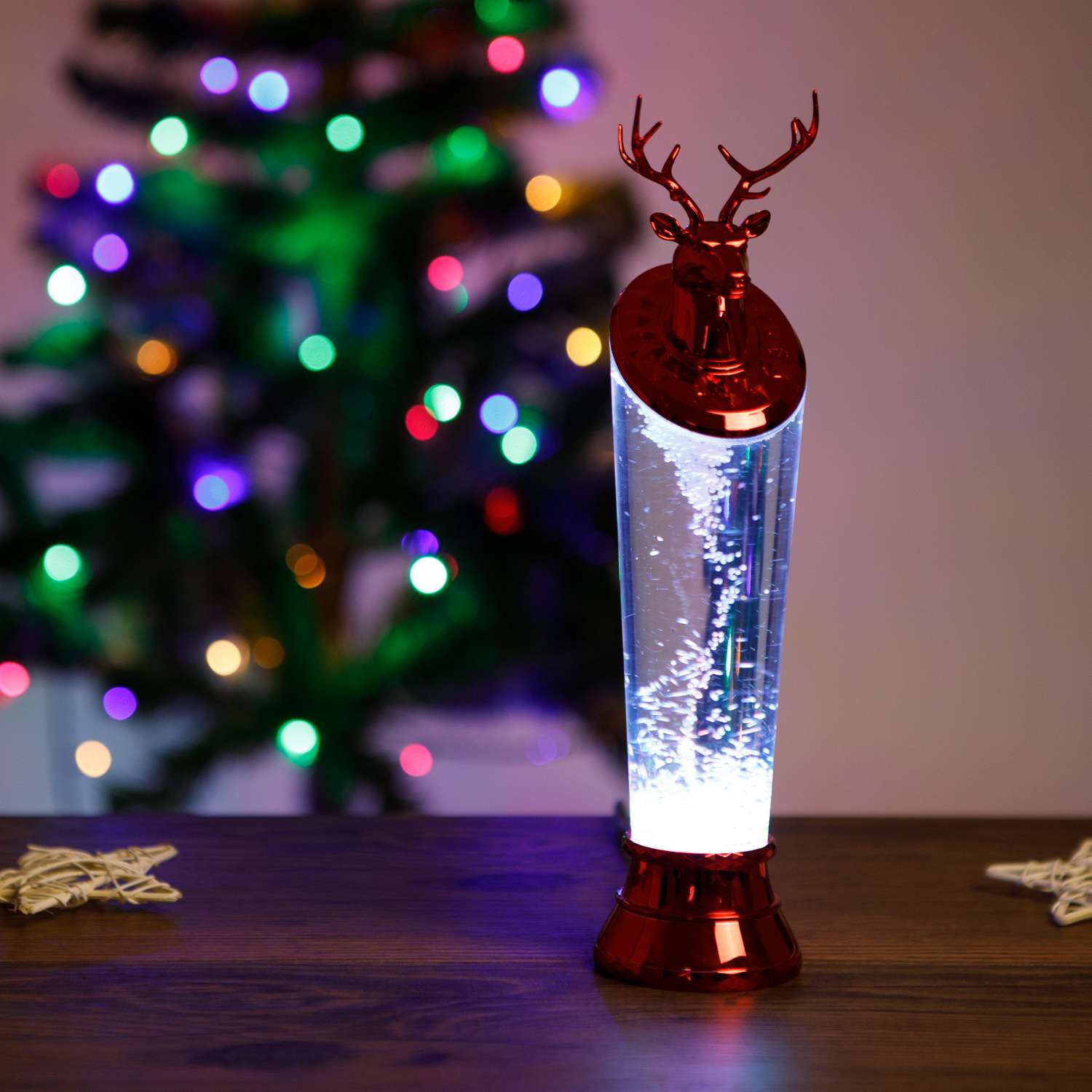 Свеча декоративная BABY STYLE Олень красный LED масляная колба блестки USB 29.5 см - фото 2