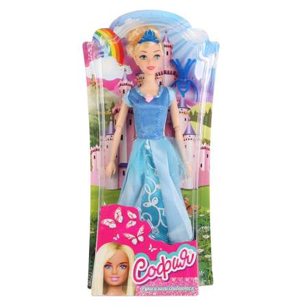 Кукла Карапуз София принцесса в голубом платье 29см с аксессуарами на блистере 271608