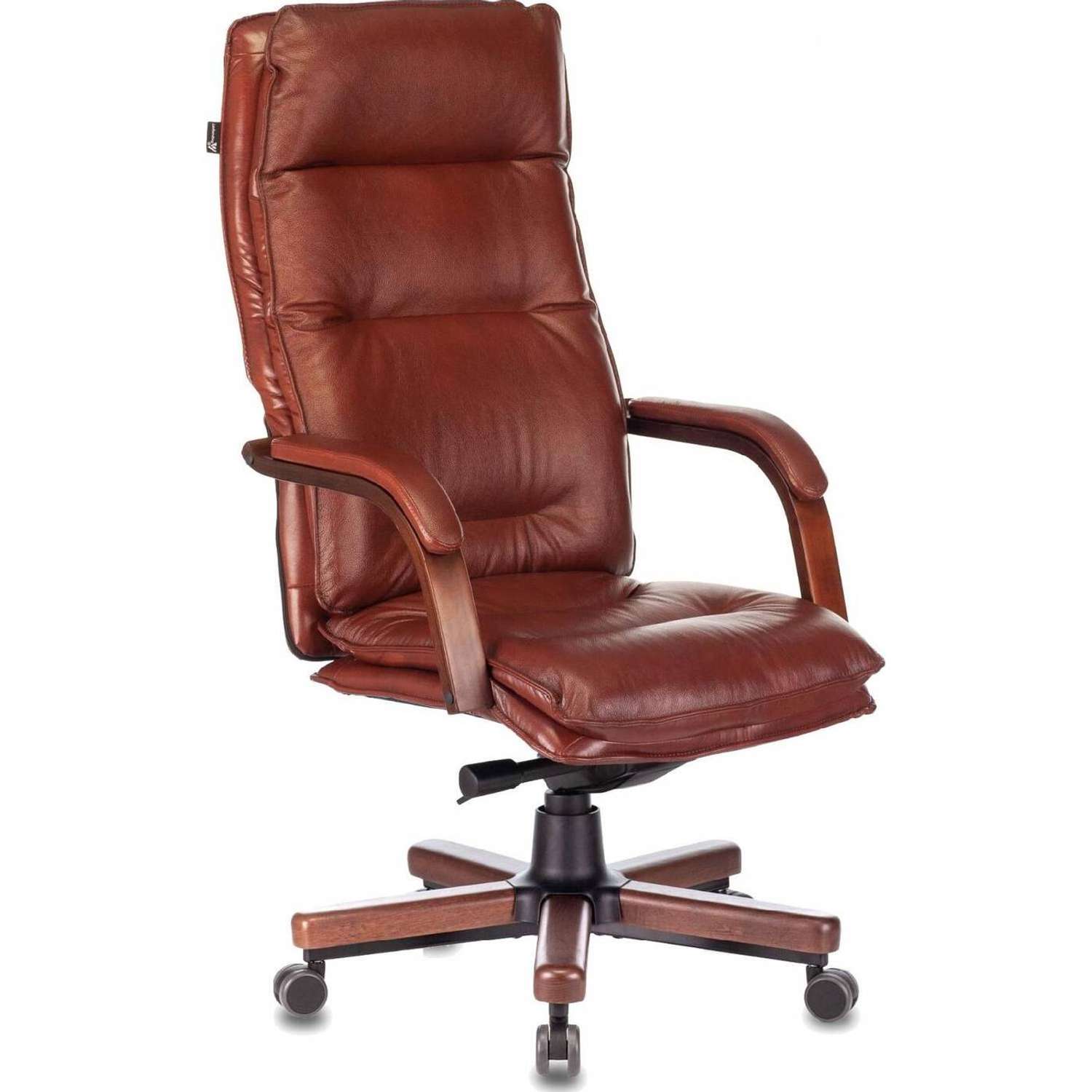 Кресло руководителя Бюрократ T-9927WALNUT светло-коричневый Leather Eichel кожа крестовина металл/дерево - фото 1