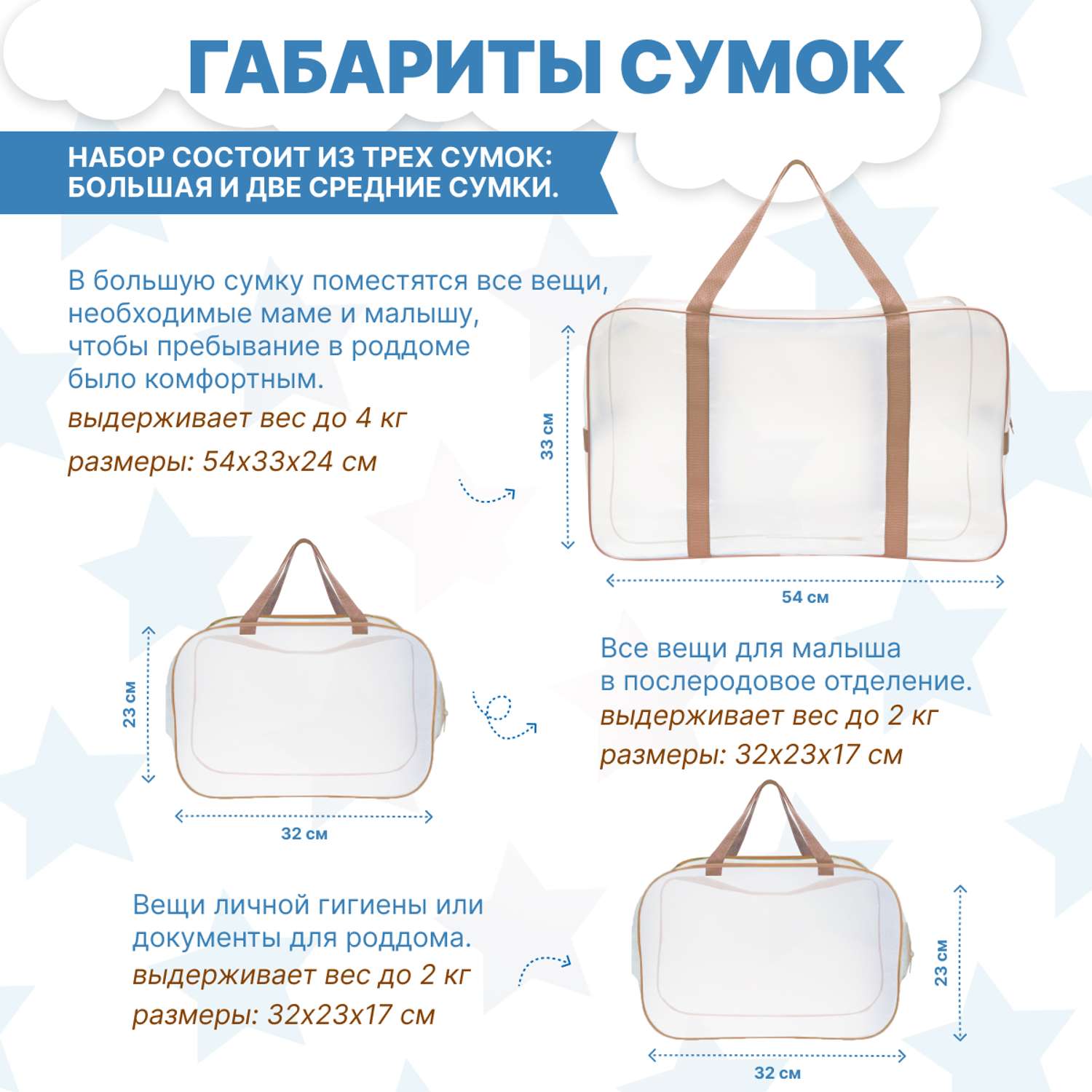Набор для роддома ForBaby прозрачные сумки 3 шт - бежевый цвет - фото 3