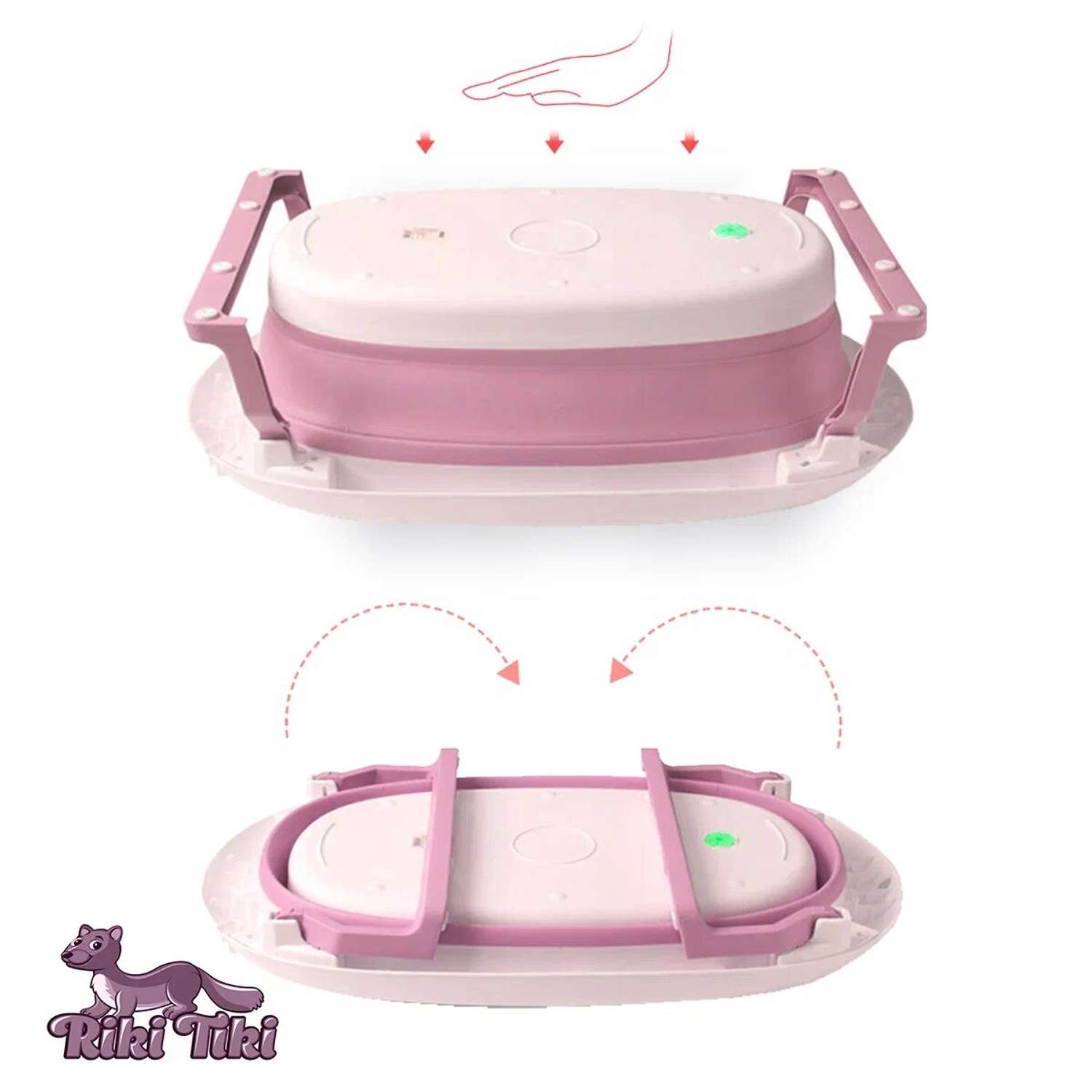 Ванночка для новорожденных RIKI TIKI Складная розовая с термо-пробкой - фото 3