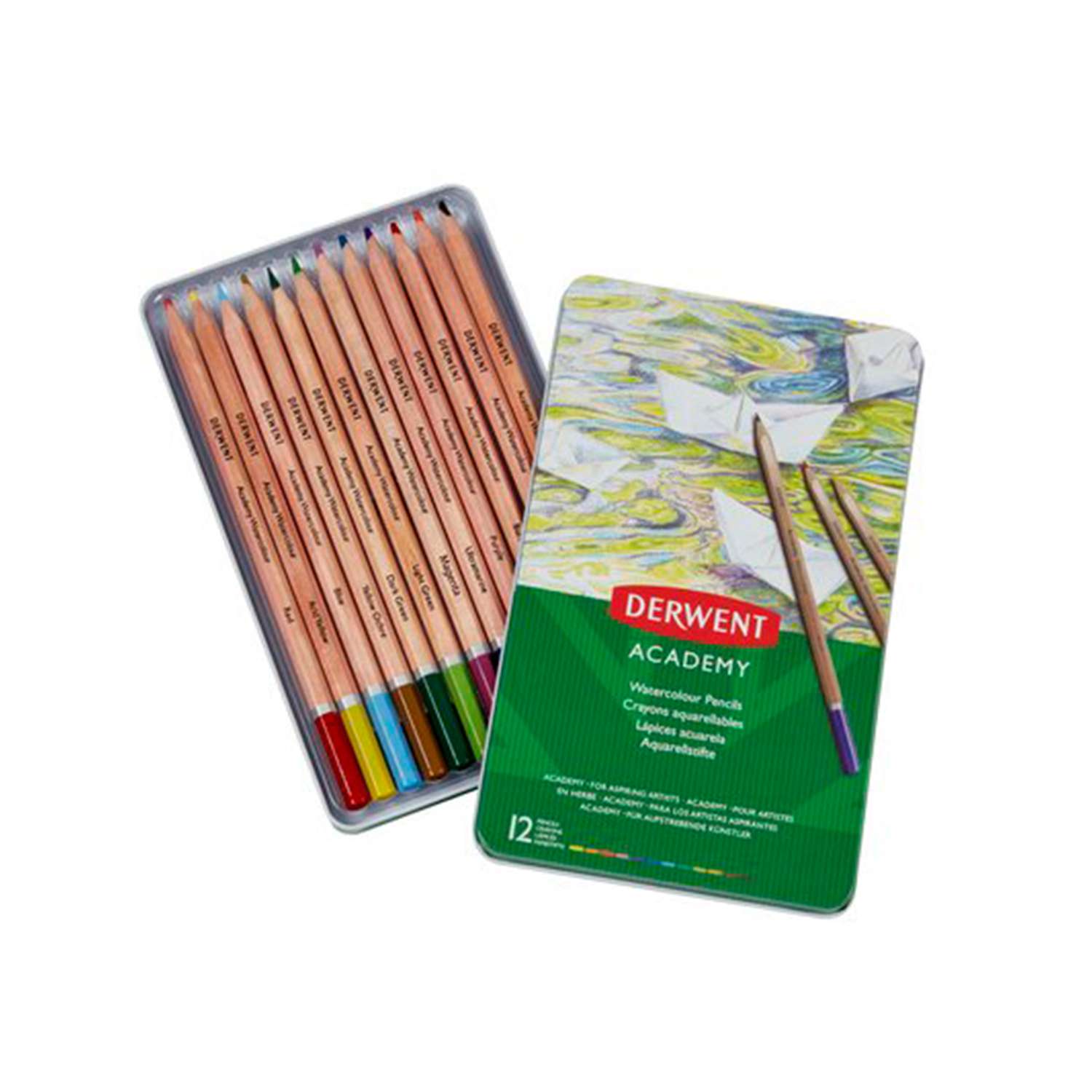 Набор акварельных карандашей DERWENT Academy Watercolour 12 цветов металлическая коробка 2301941 - фото 2