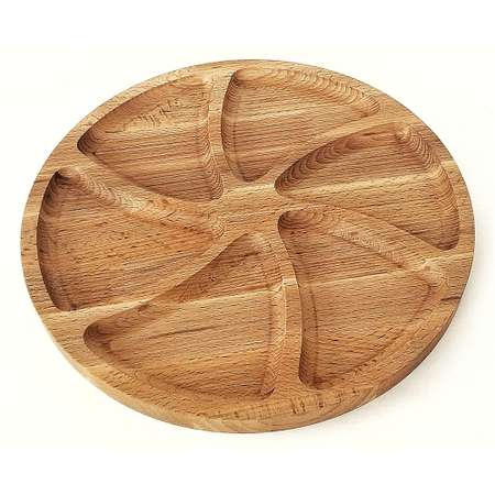 Менажница Хозяюшка круглая с отсеками деревянная из бука D 300 h 20