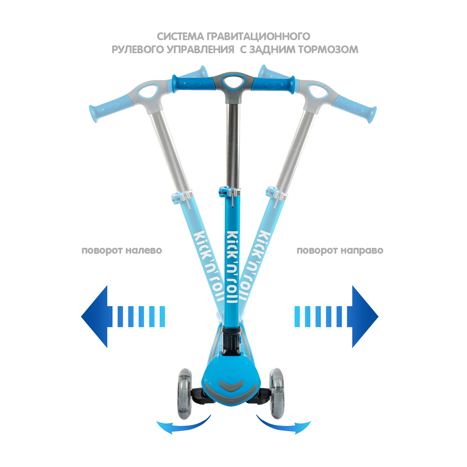 Самокат детский kick n roll складной голубого цвета светящиеся колеса - фото 5