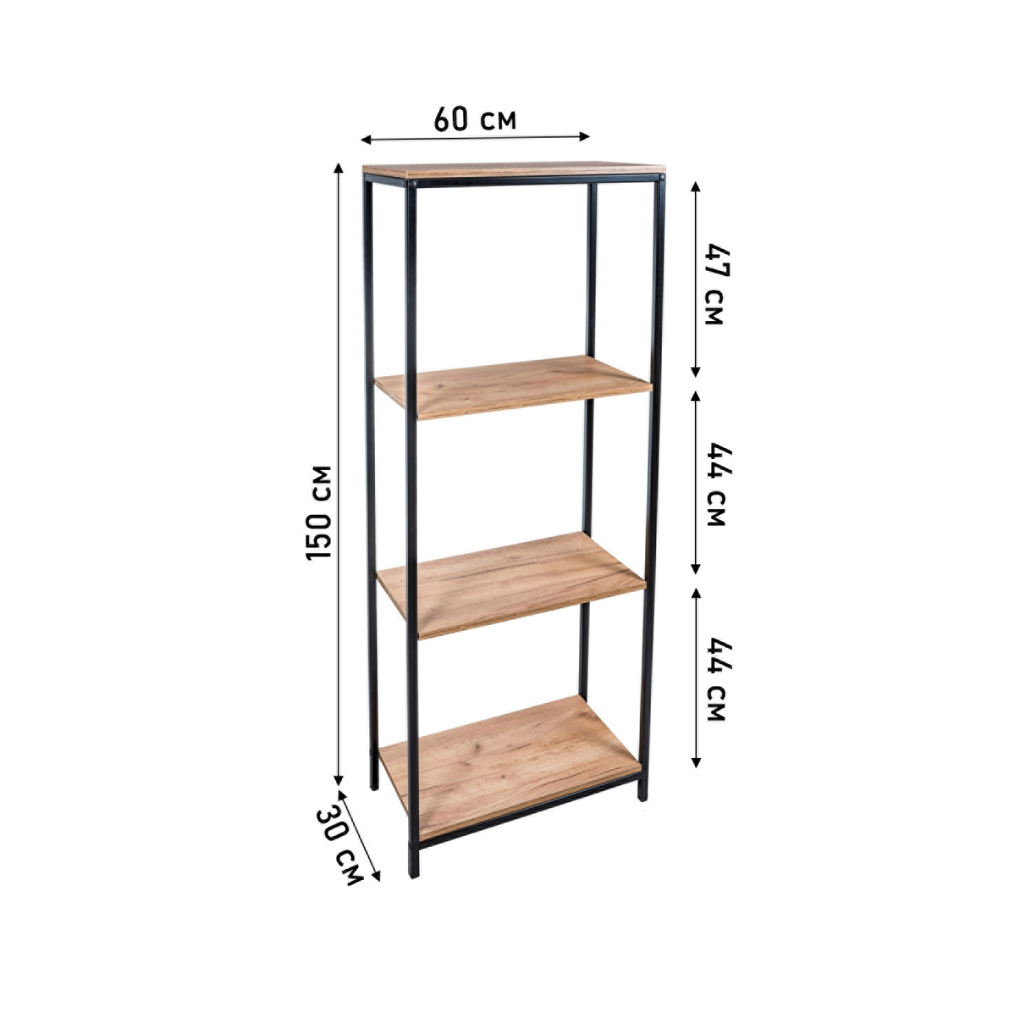 Стеллаж WoodSteel в стиле Лофт Chicago 60x30х150 см 4 полки чёрный - фото 3