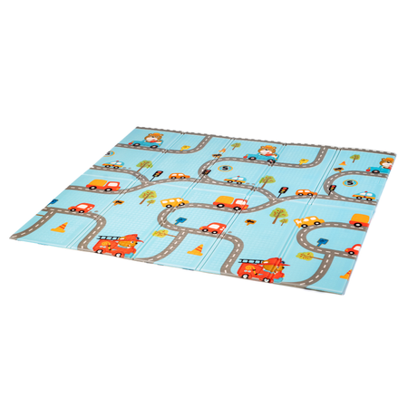 Детский коврик игровой Keelife складной двусторонний развивающий для малышей Машинки и Жираф 180х200х1см