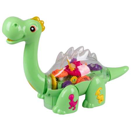 Детская игрушка динозавр 1TOY брахиозавр Движок прозрачная с шестеренками со светом и звуком
