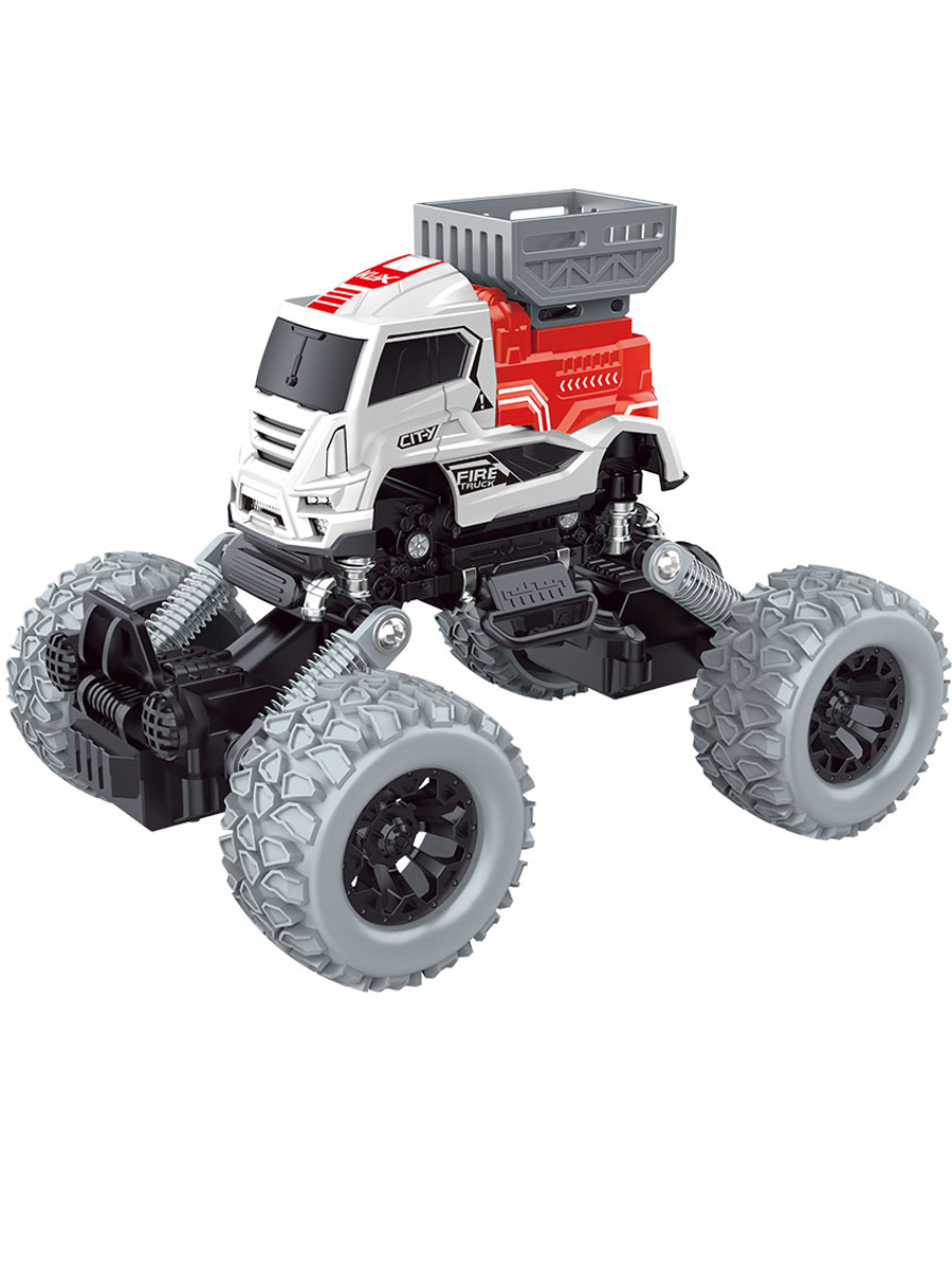 Машинка с большими колесами KolxToys Пуллбэк: Пожарная автовышка, 15 см, 4WD, мягкая подвеска TGX2009061 - фото 3