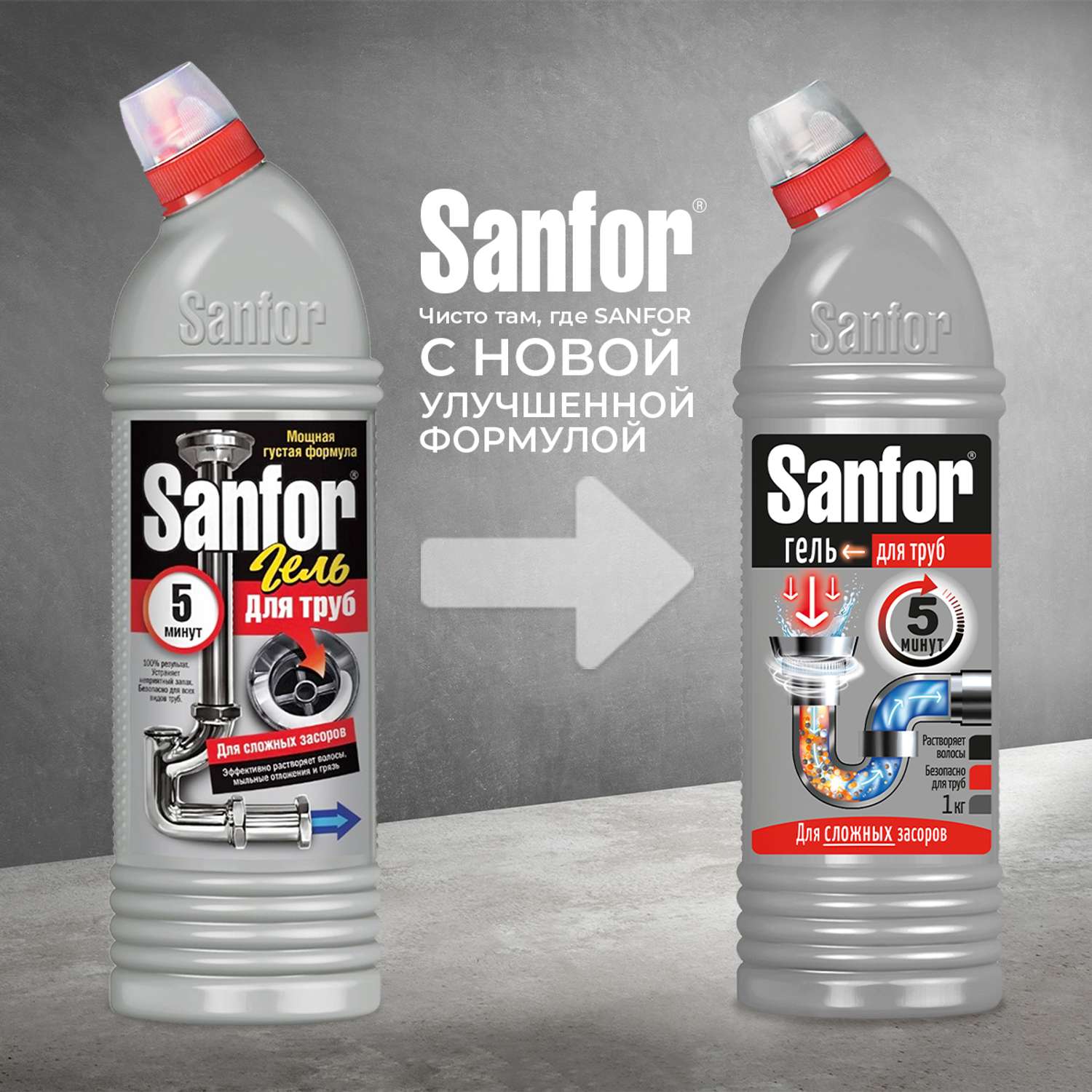 Средство против засоров Sanfor гель для труб против сложных засоров - 1000 г 2 шт. - фото 2