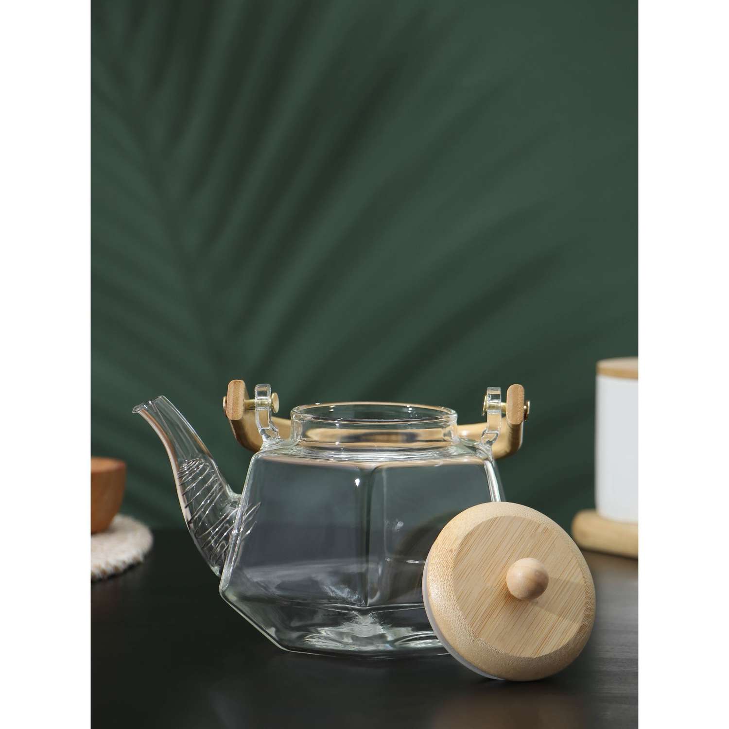 Заварочный чайник Sima-Land стеклянный с бамбуковой крышкой и металлическим фильтром BellaTenero «Октогон» 800 мл - фото 3