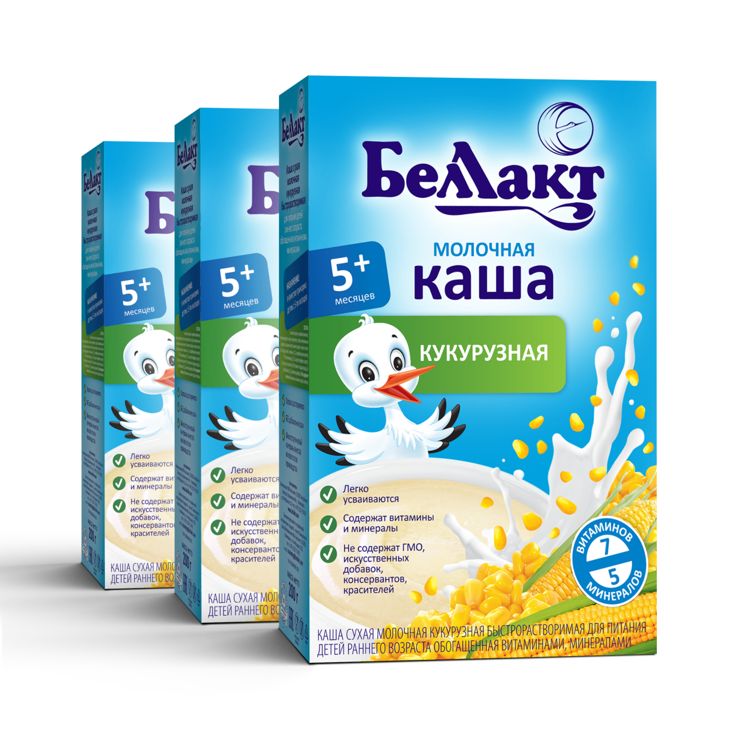 Каша молочная Беллакт кукурузная быстрорастворимая 200г x 3 шт - фото 1