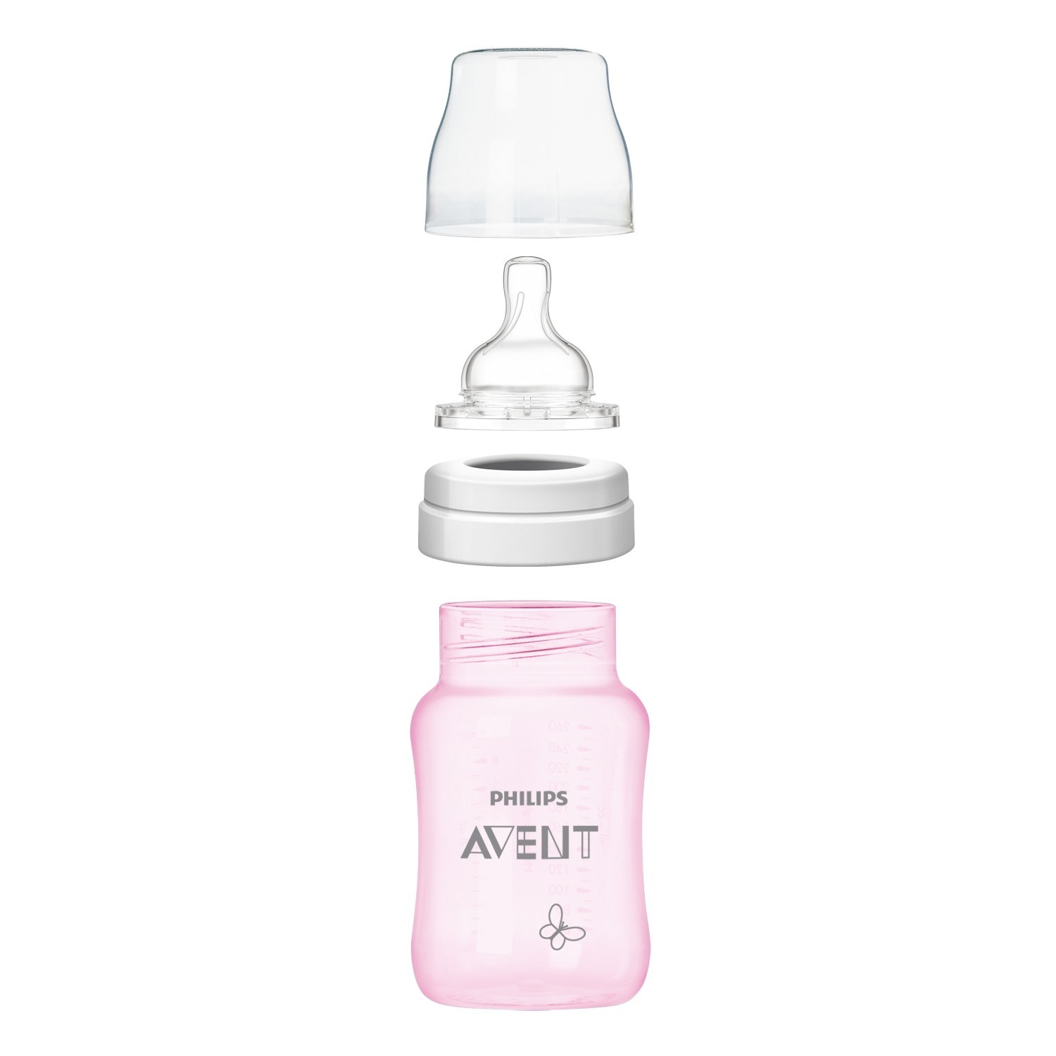 Бутылочка Philips Avent Classic+ SCF573/13 Бабочка 260 мл 1 мес+ Розовая (SCF573/13) - фото 4