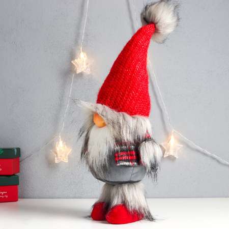 Кукла интерьерная Зимнее волшебство «Дед Мороз в красном колпаке с меховой бомбошкой» 45х18х11 см