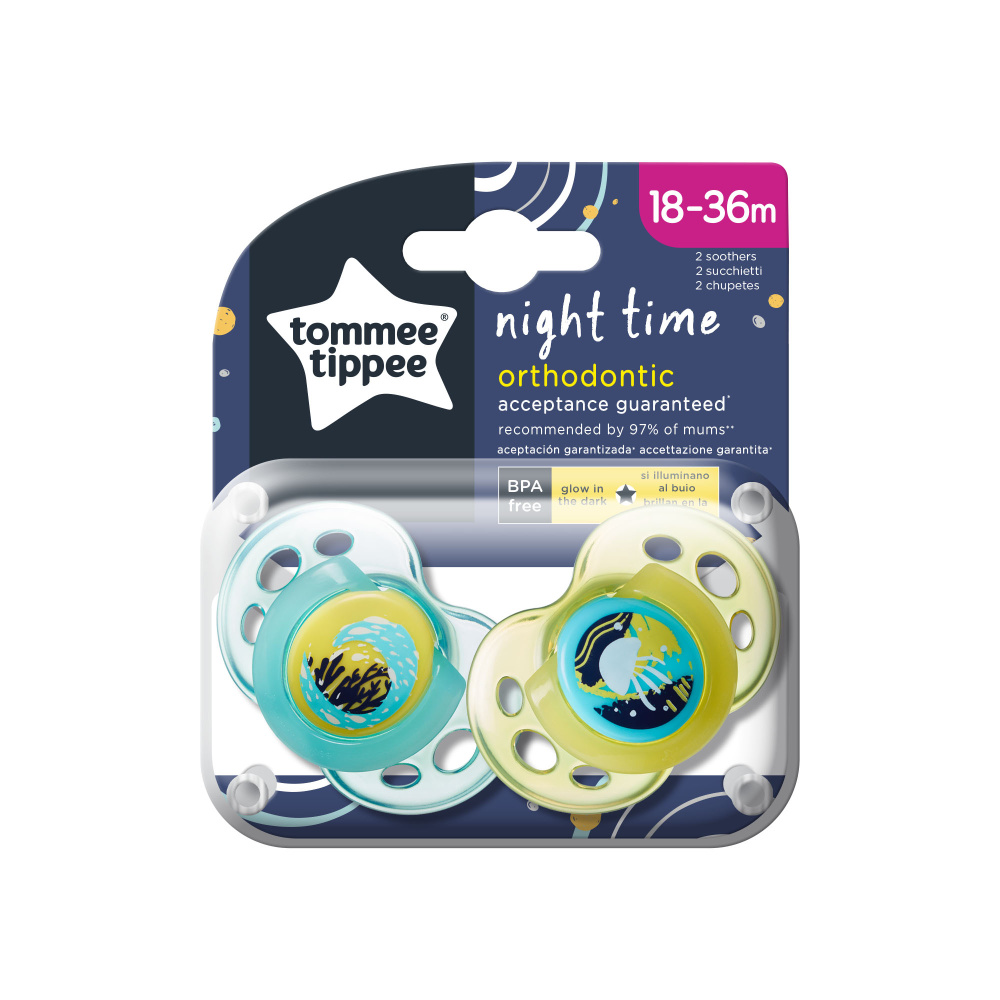 Пустышка Tommee tippee силиконовая ночная Night Time 18-36 мес. 2 шт. - фото 4