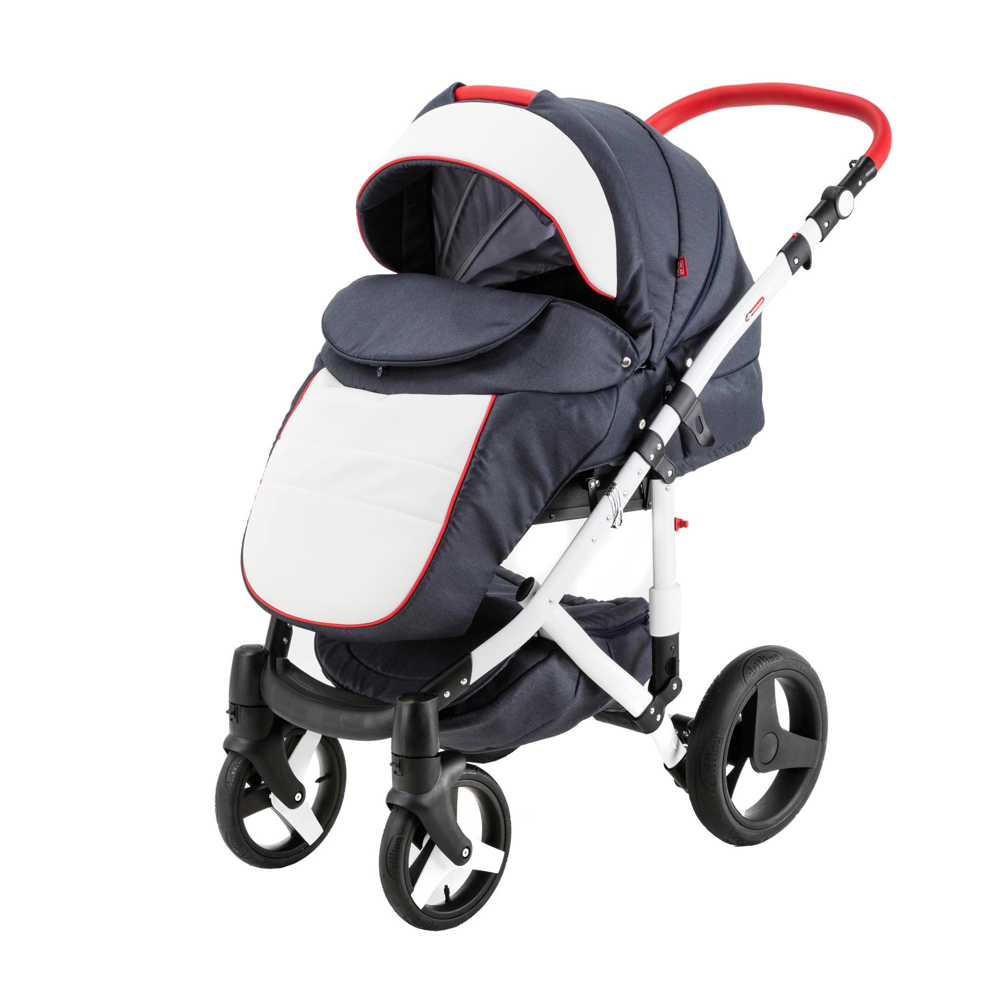 Коляска 3в1 BeBe-mobile Movo Standart R1 Синий+Белая кожа+Красная кожаная отделка - фото 2