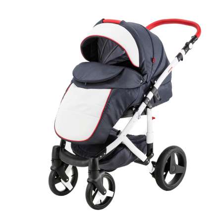 Коляска 3в1 BeBe-mobile Movo Standart R1 Синий+Белая кожа+Красная кожаная отделка