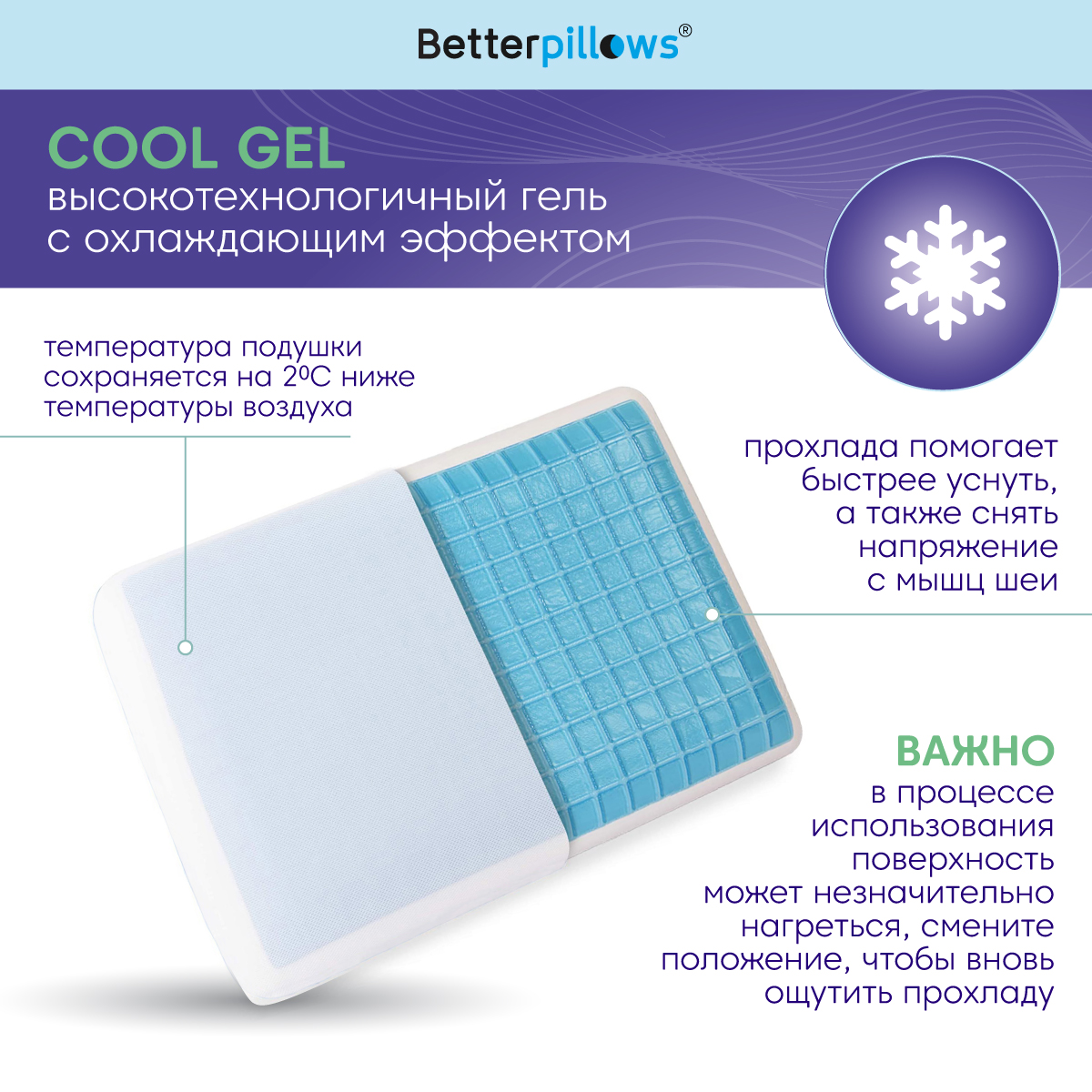 Подушка ортопедическая с гелем Betterpillows Extra cool L - фото 7