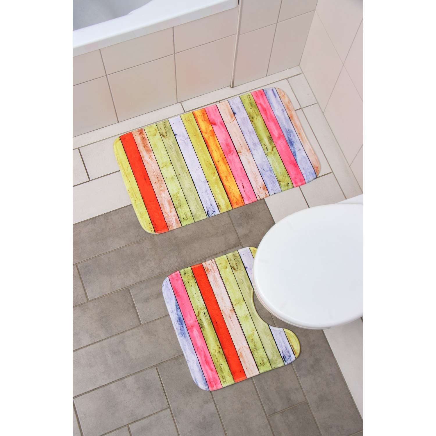 Набор ковриков Доляна для ванной и туалета «Цветные деревяшки» 2 шт: 40×45 45×75 см - фото 1