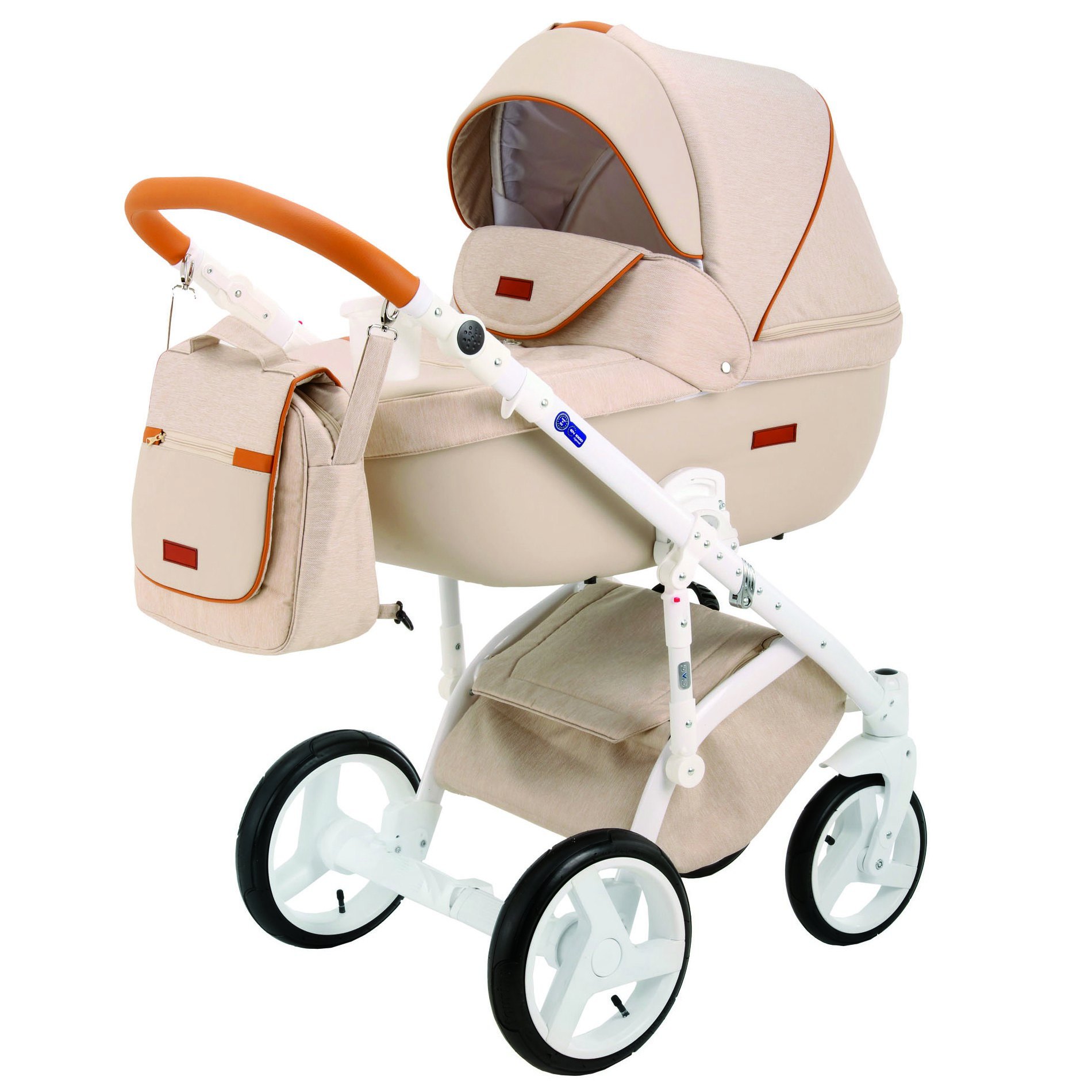 Коляска 3в1 BeBe-mobile Ravenna Standart V15 Светло-бежевый+Светло-бежевая кожа+Карамельная кожаная отделка - фото 1