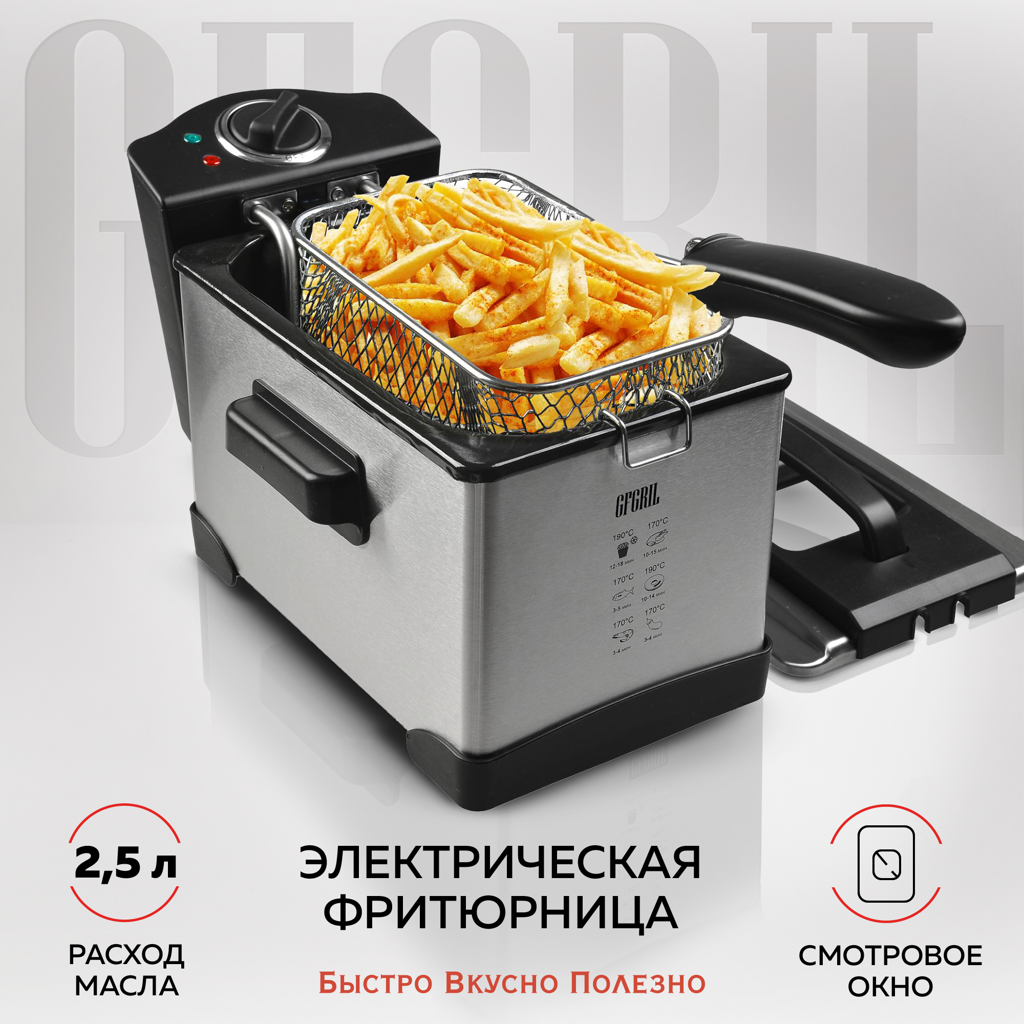 Фритюрница GFGRIL GFF-M2500 Master Cook объем 2.5 л съемная корзина и чаша  купить по цене 10780 ₽ в интернет-магазине Детский мир