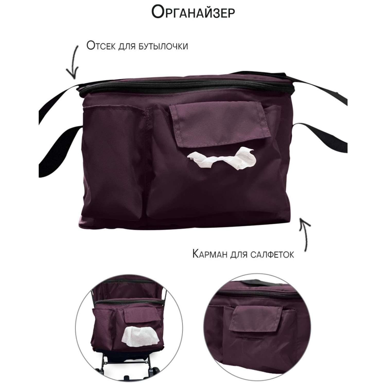 Коляска прогулочная Keka с сумкой для путешествий Фиолетовый черная рама - фото 9