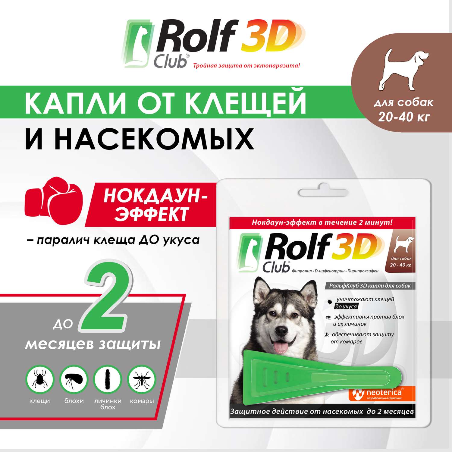Капли для собак RolfClub3D 20-40кг от блох и клещей 2.5мл - фото 2