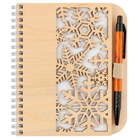Блокнот Символик Снежинки деревянный с ручкой