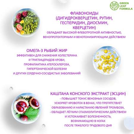 Венотоник Green Leaf Formula флебокомплекс диосмин гесперидин от варикоза ног для сердца и сосудов 2 банки