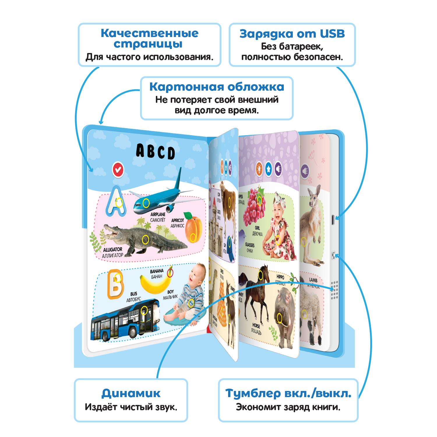 Комплект говорящих книжек BertToys Нажималки: Русский алфавит + Английский алфавит - фото 8