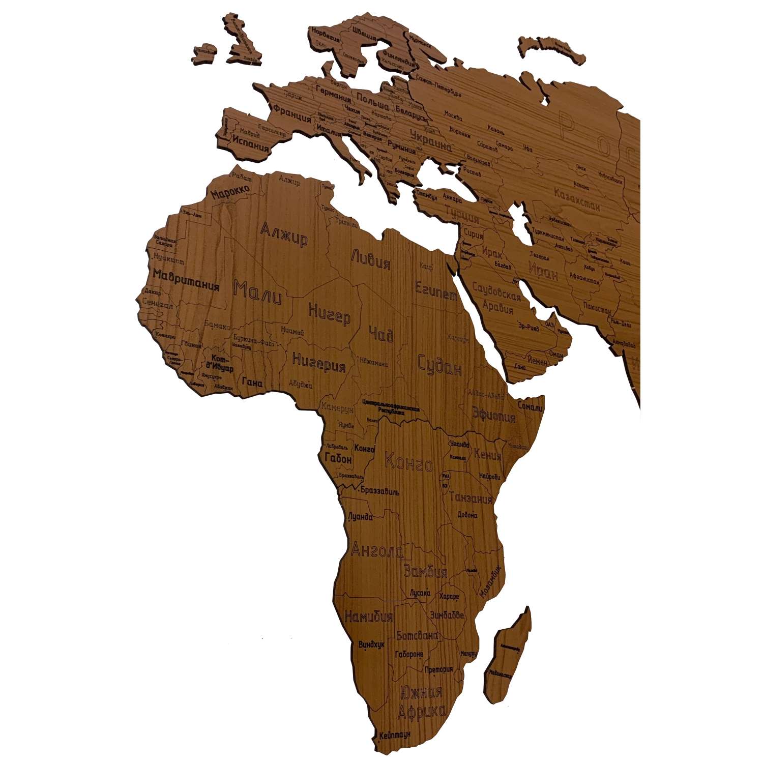 Карта мира настенная Afi Design деревянная с гравировкой 150х80 см Countries Rus орех - фото 2